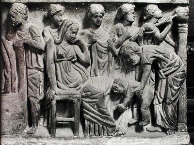 Relief depicting a woman crying over the deceased (detail) by Roman Roman